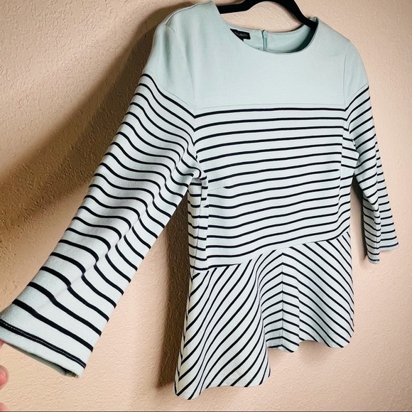 Talbots Striped 3/4 Sleeve Peplum Top Black/Blue M - Picture 3 of 13